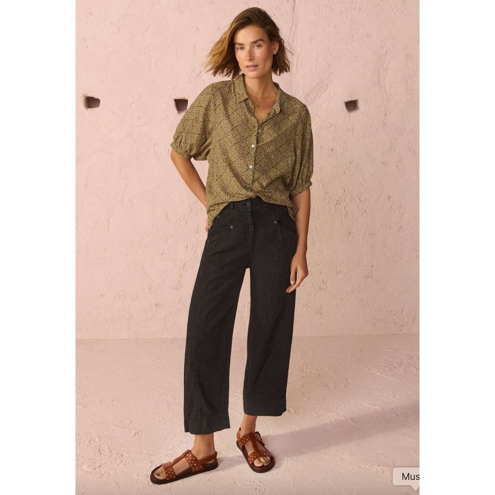 Wrap London Black Crop Linen Trousers US 14 High Rise Straight Leg Minimalist